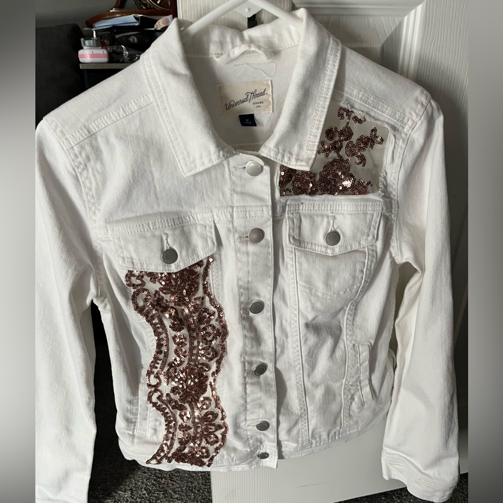 Universal Thread White Denim Jacket With Sequin L… - image 3